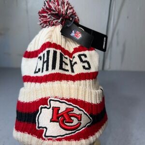 47 Brand Kansas City Chiefs‎ NFL Pom Beanie Hat Fleece Lined Natural Red NWT